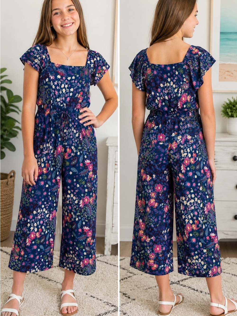 Three Hearts Blue Floral Dress Top